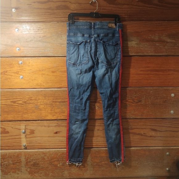 EXPRESS | RED STRIPE DISTRESSED JEANS 10 LONG - Picture 2 of 5